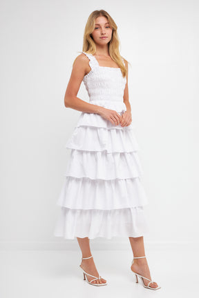 ENGLISH FACTORY - Smocked Bust Multi Ruffled Maxi Gown - DRESSES available at Objectrare