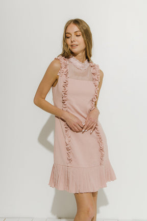 ENDLESS ROSE - Mixed Media A Line Dress with Ruffle Details - DRESSES available at Objectrare