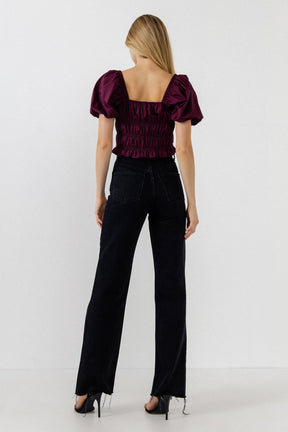 ENDLESS ROSE - Smocking Detail Puff Sleeve Top - TOPS available at Objectrare