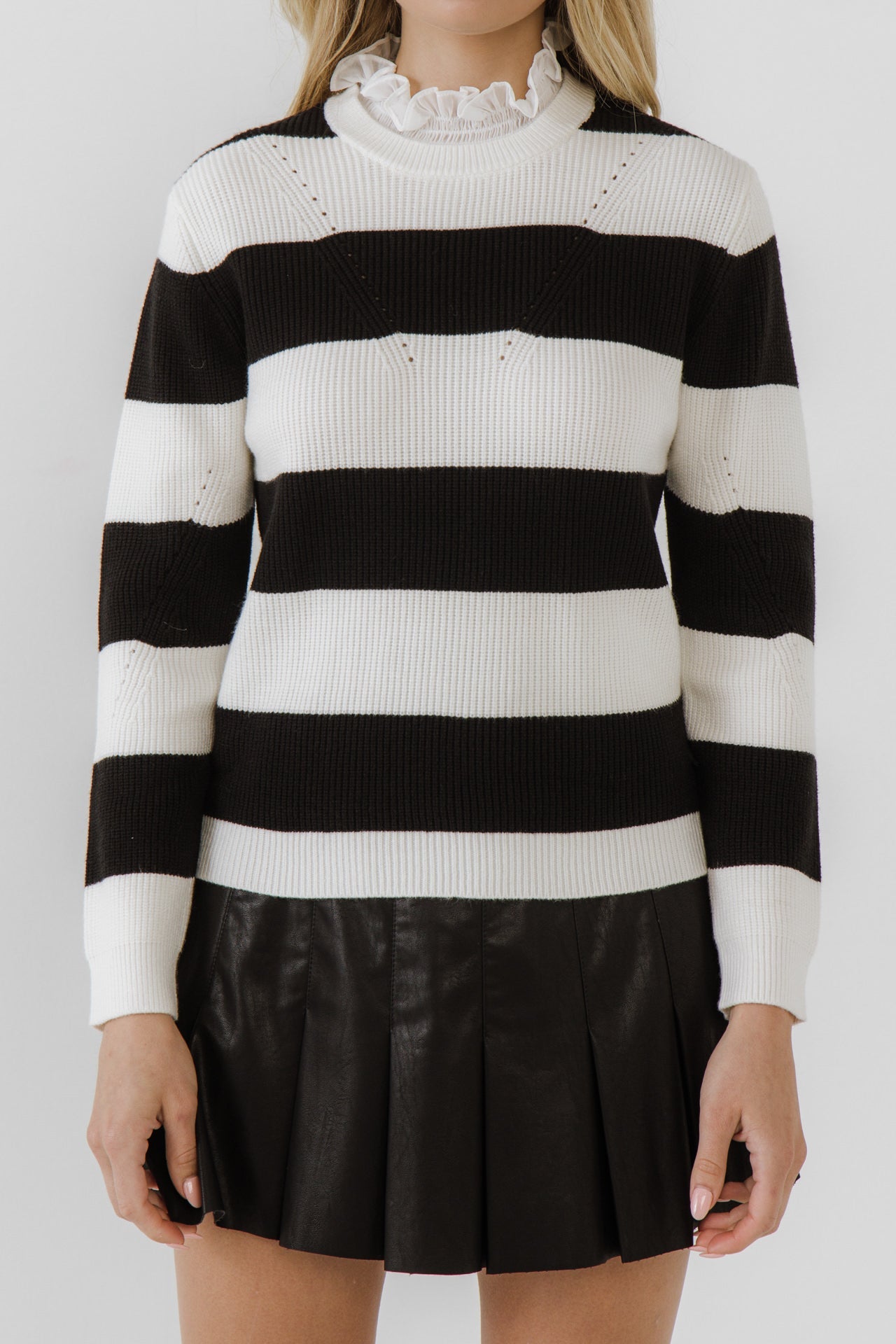 ENGLISH FACTORY - Lace Detail with Stripe Sweater - SWEATERS & KNITS available at Objectrare