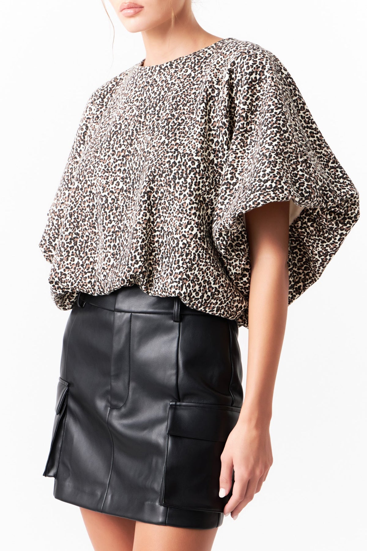 GREY LAB - Animal Print Puff Crop Top - TOPS available at Objectrare