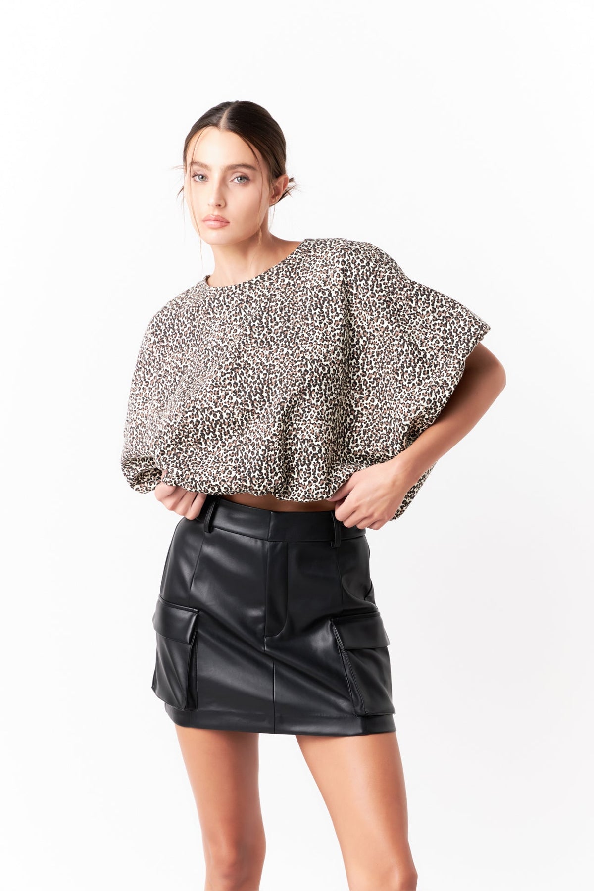 GREY LAB - Animal Print Puff Crop Top - TOPS available at Objectrare