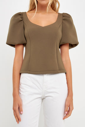 ENGLISH FACTORY - Scuba Puff Sleeve Top - TOPS available at Objectrare