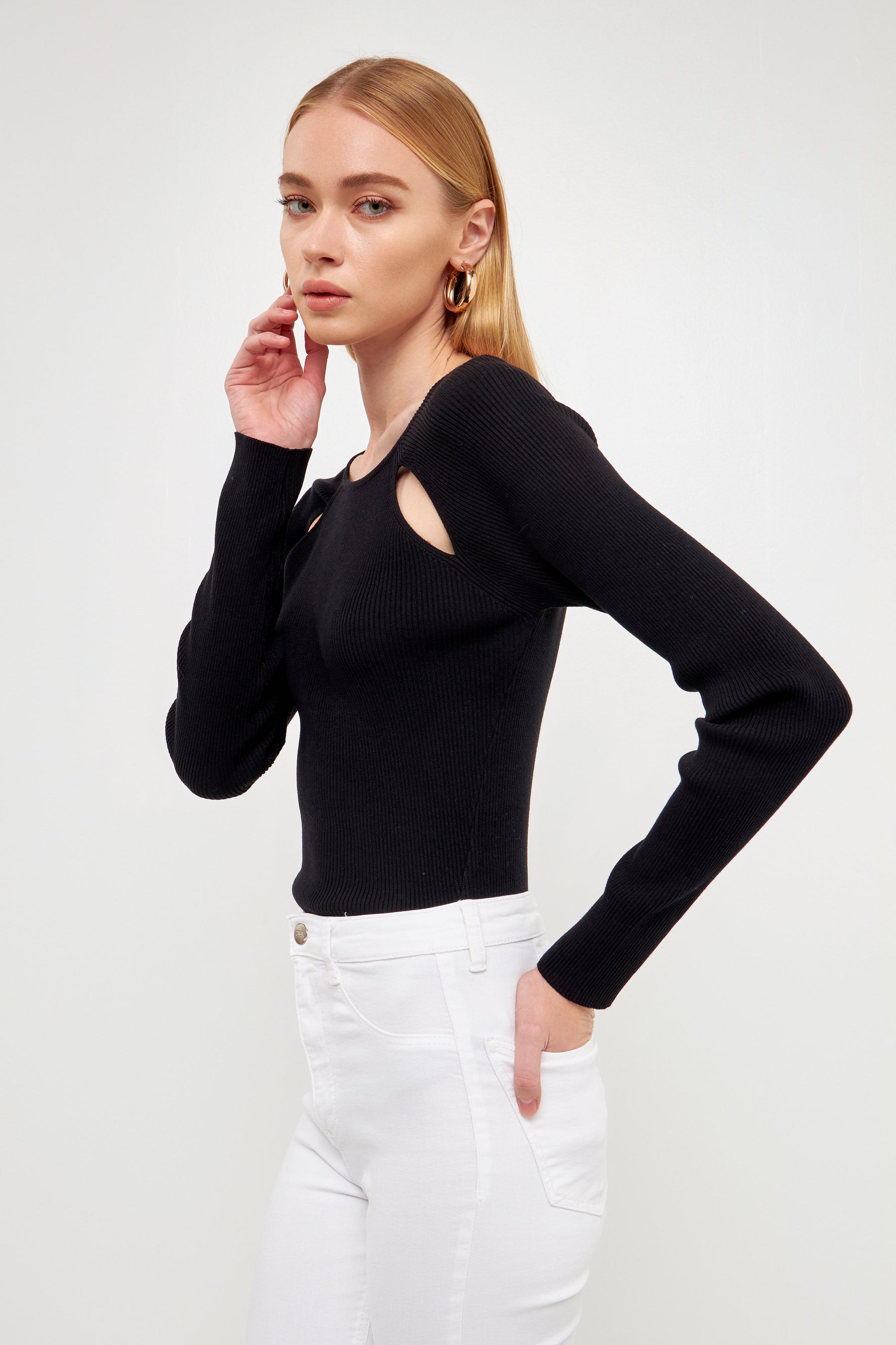 ENDLESS ROSE - Double Cut Out Knit Top - TOPS available at Objectrare