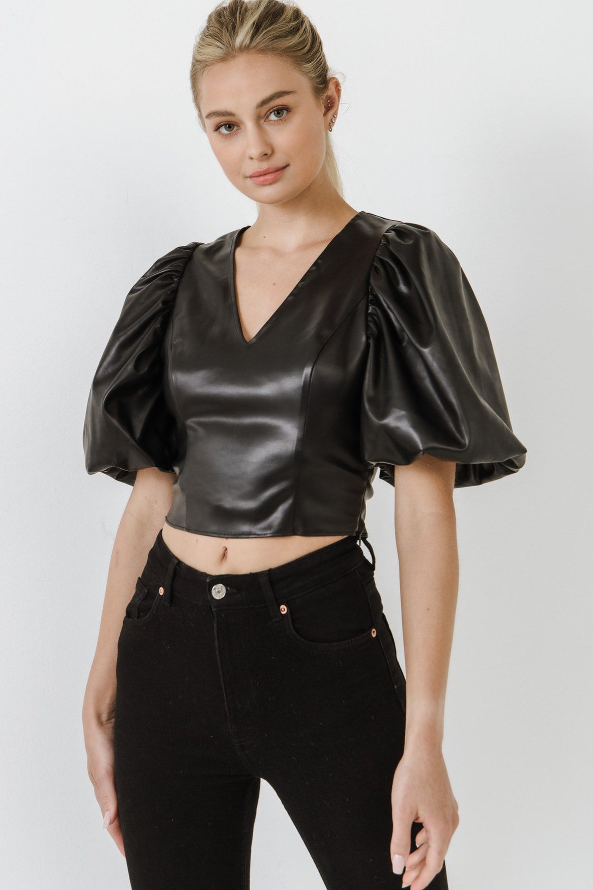 ENDLESS ROSE - Pu Puff Sleeve Top - TOPS available at Objectrare
