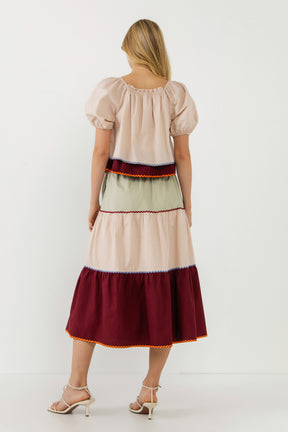 ENGLISH FACTORY - Colorblock Rickrack Trim Puff Sleeve Top - sale available at Objectrare