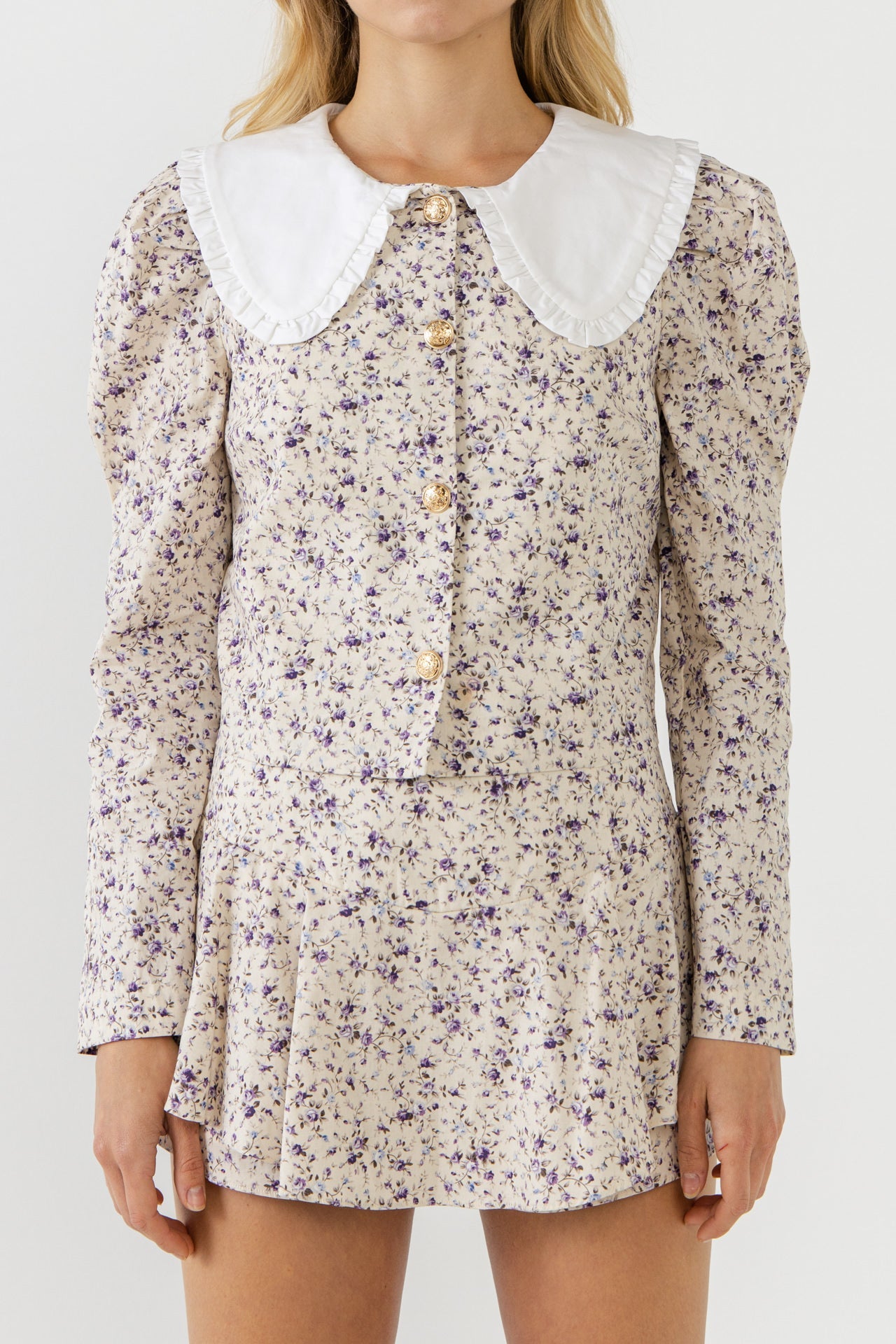 ENGLISH FACTORY - Floral Print Puff Long Sleeve Top - TOPS available at Objectrare