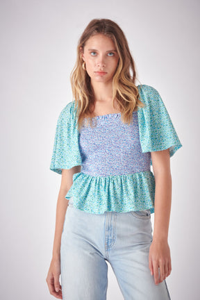 FREE THE ROSES - Floral Knit Smocked Top - TOPS available at Objectrare