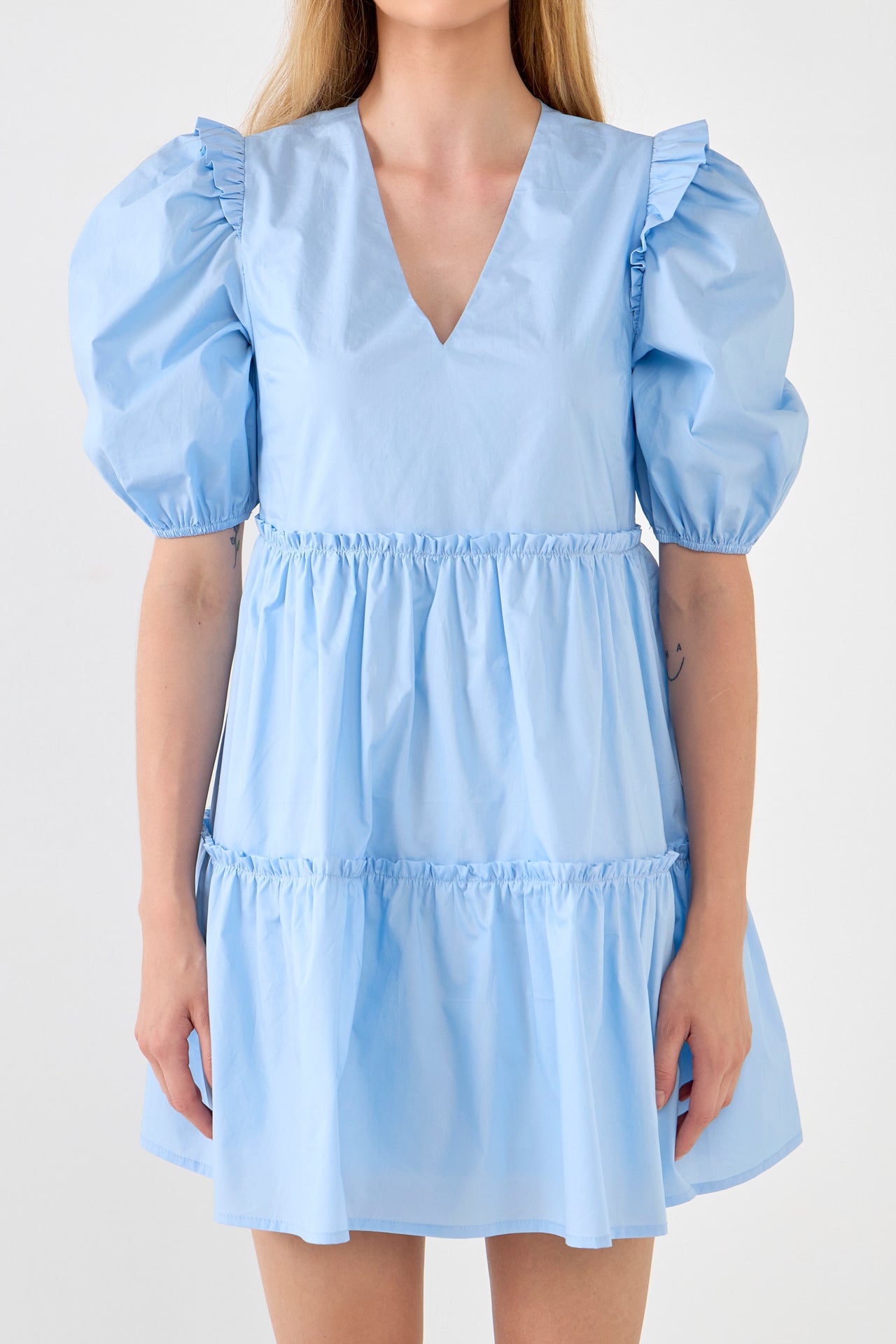 ENGLISH FACTORY - Ruffle Detail Puff Sleeve Mini Dress - DRESSES available at Objectrare