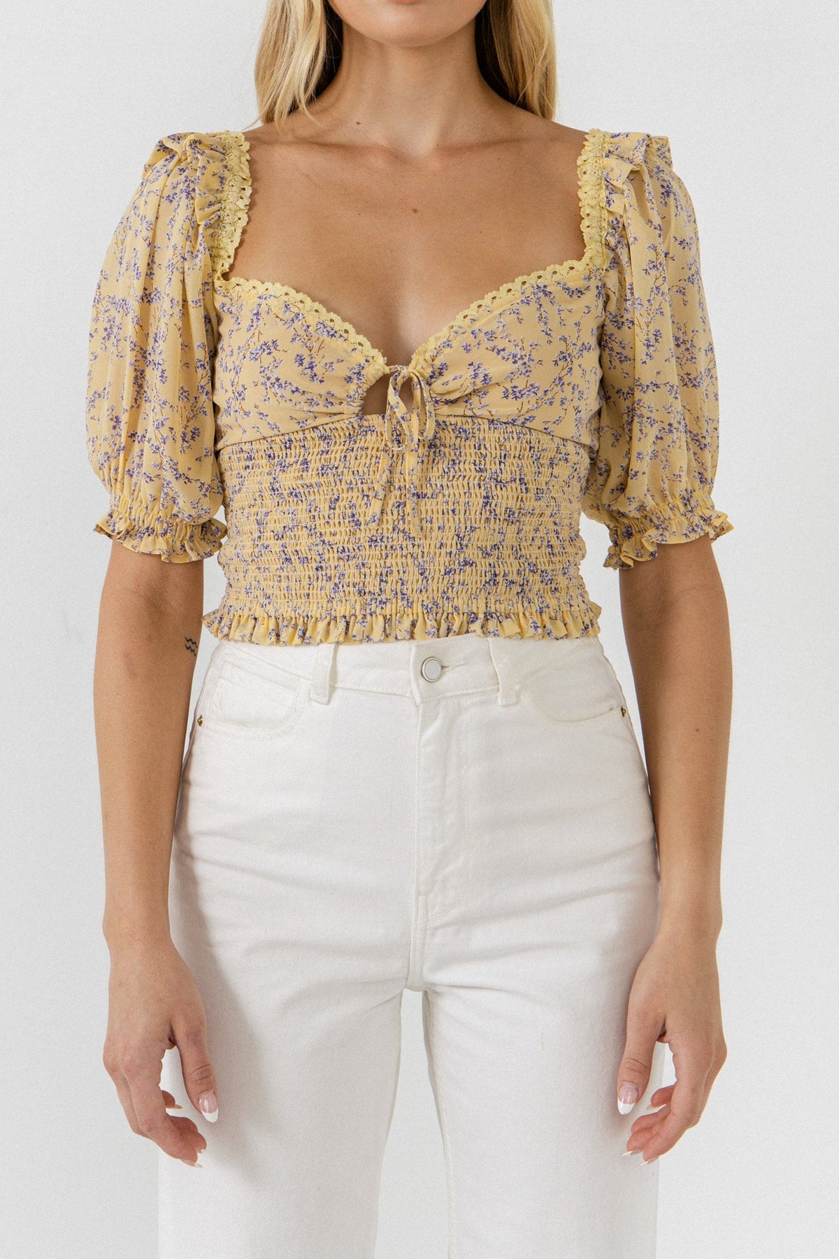 ENDLESS ROSE - Floral Chiffon Lace Trim Top - TOPS available at Objectrare
