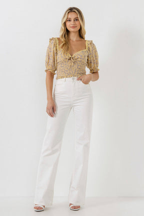 ENDLESS ROSE - Floral Chiffon Lace Trim Top - TOPS available at Objectrare