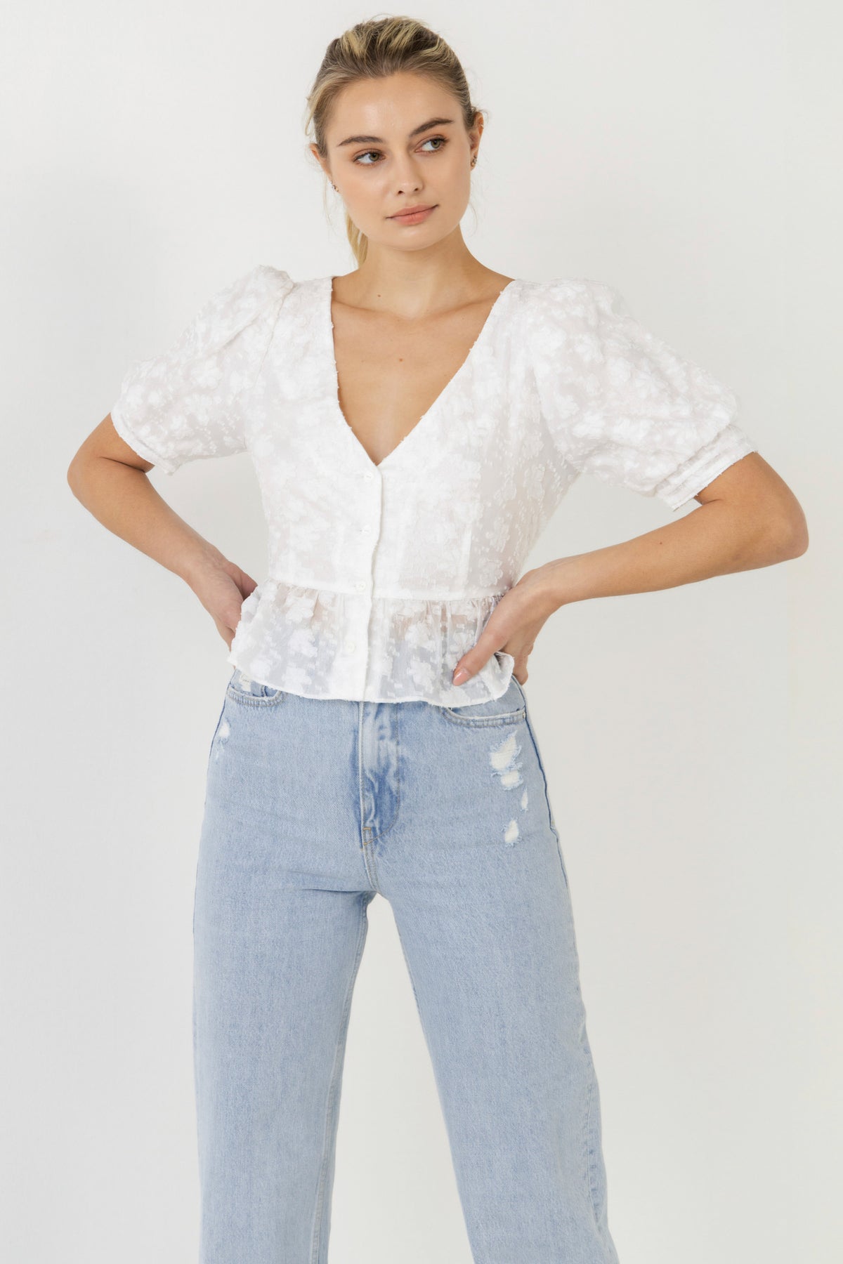 ENDLESS ROSE - Texture Detail Button Down Top - TOPS available at Objectrare