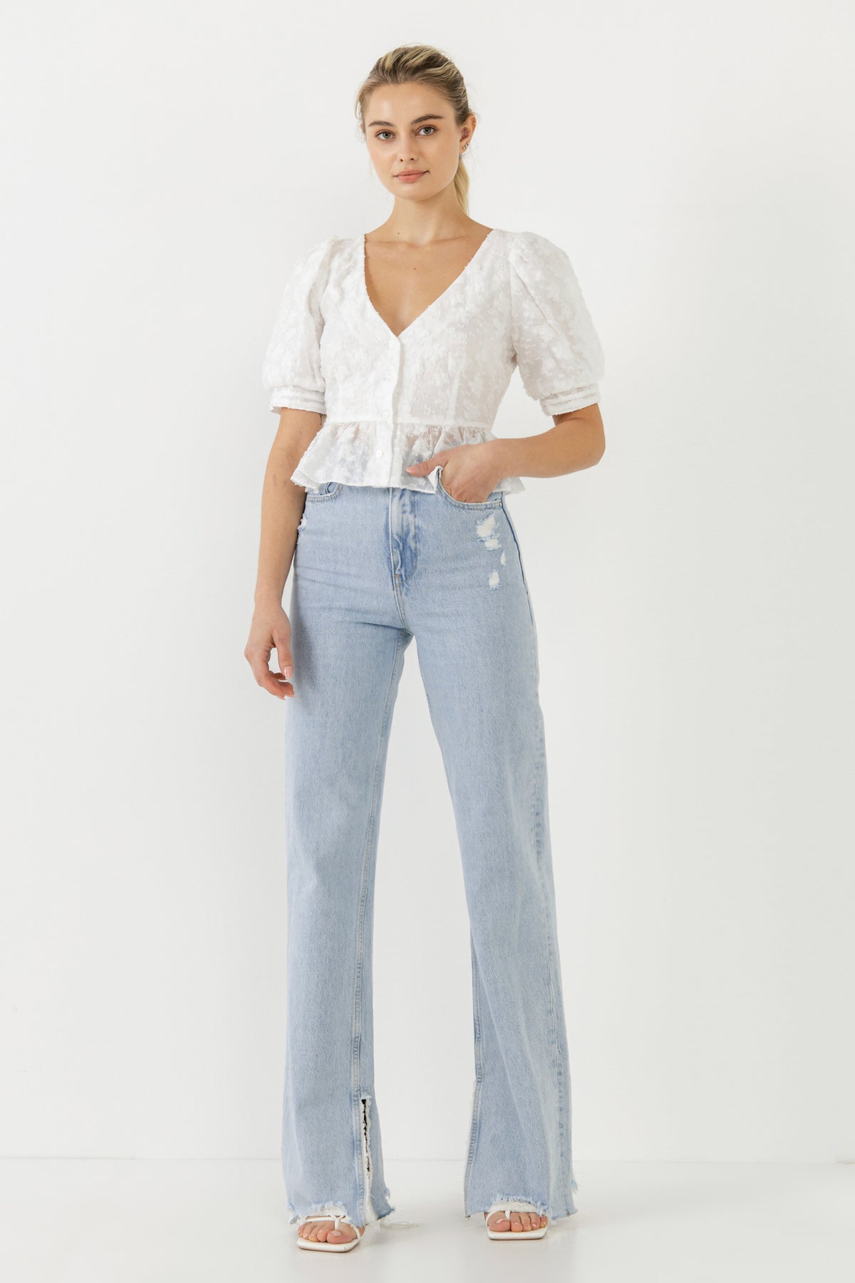 ENDLESS ROSE - Texture Detail Button Down Top - TOPS available at Objectrare