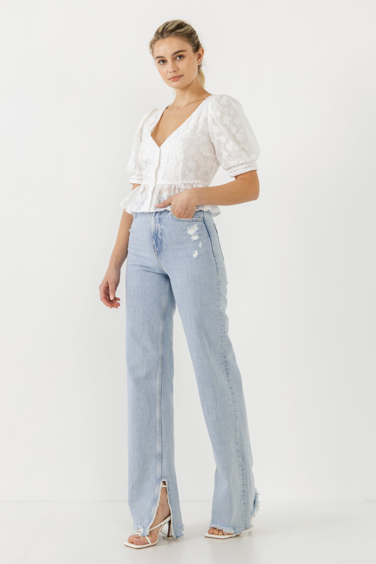ENDLESS ROSE - Texture Detail Button Down Top - TOPS available at Objectrare