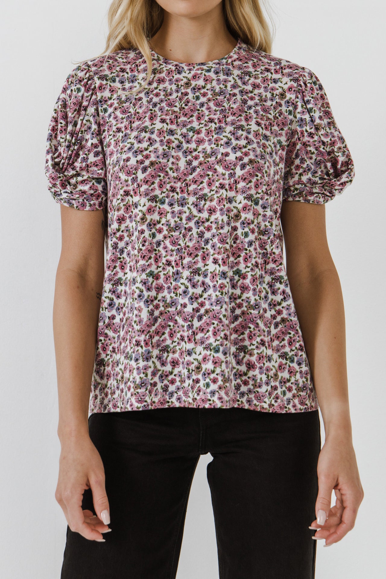 FREE THE ROSES - Floral Twist Sleeve Detail Knit Top - TOPS available at Objectrare