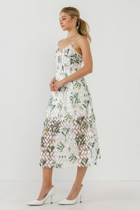 ENDLESS ROSE - Floral Printed Lace Midi Dress - DRESSES available at Objectrare