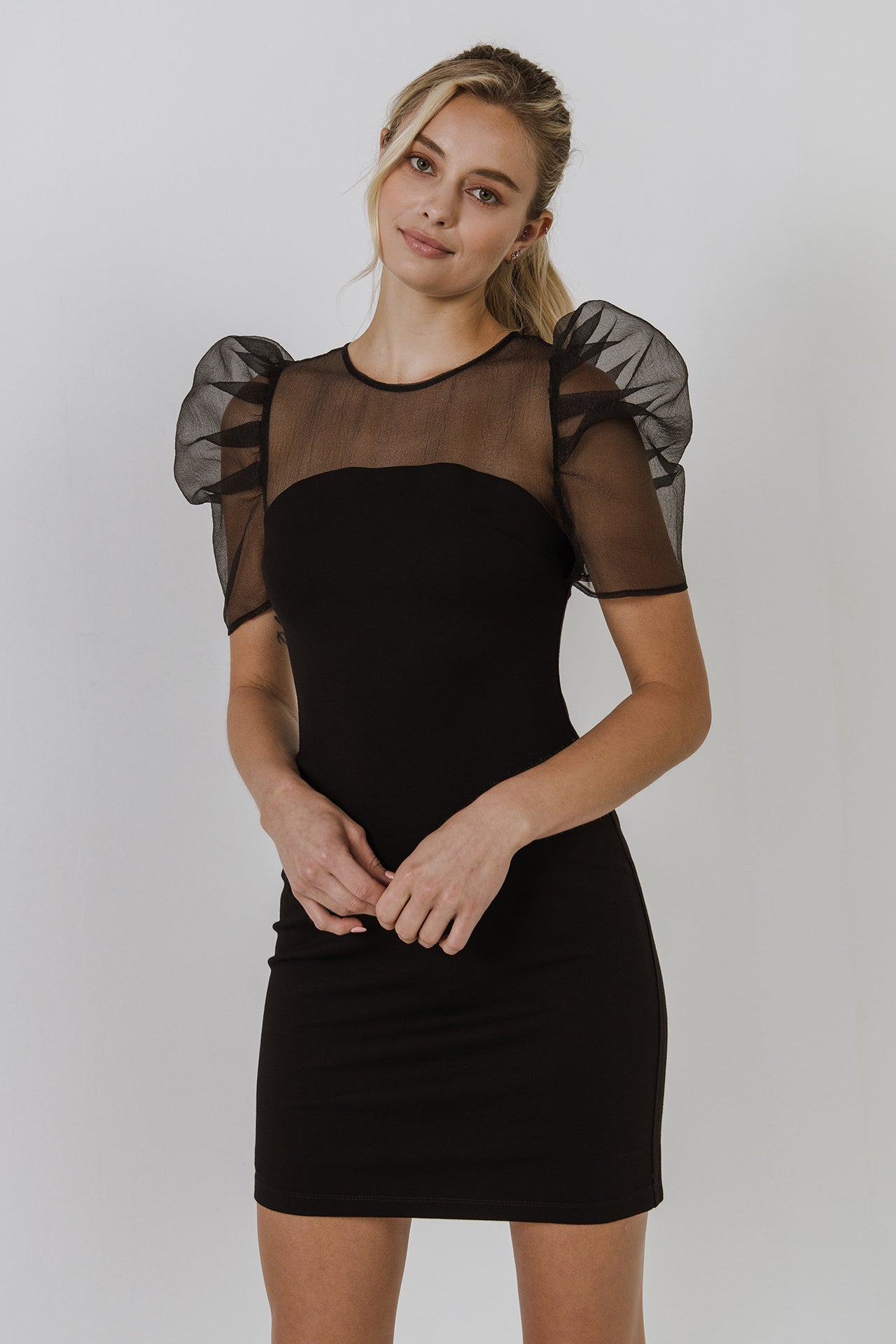 ENDLESS ROSE - Organza with Knit Mini Dress - DRESSES available at Objectrare