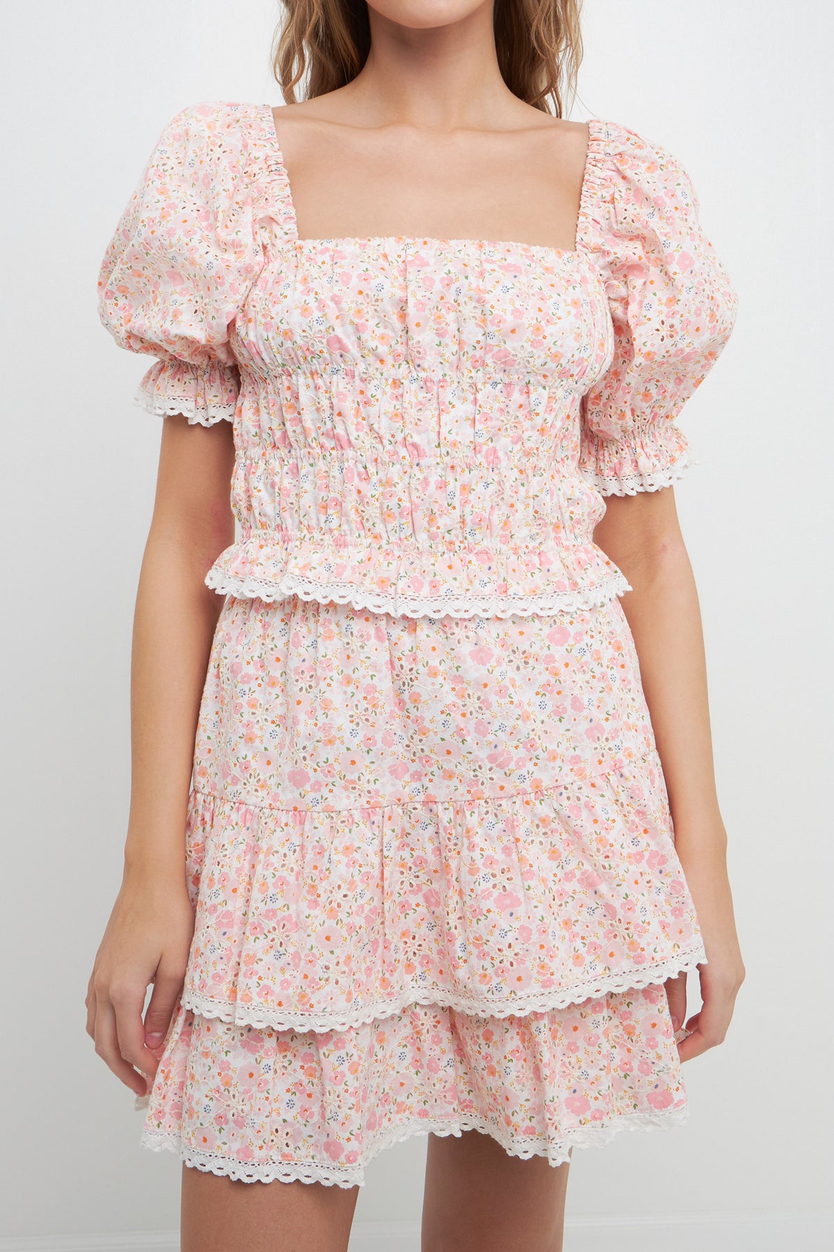 FREE THE ROSES - Floral Eyelet Smocked Cropped Top - TOPS available at Objectrare