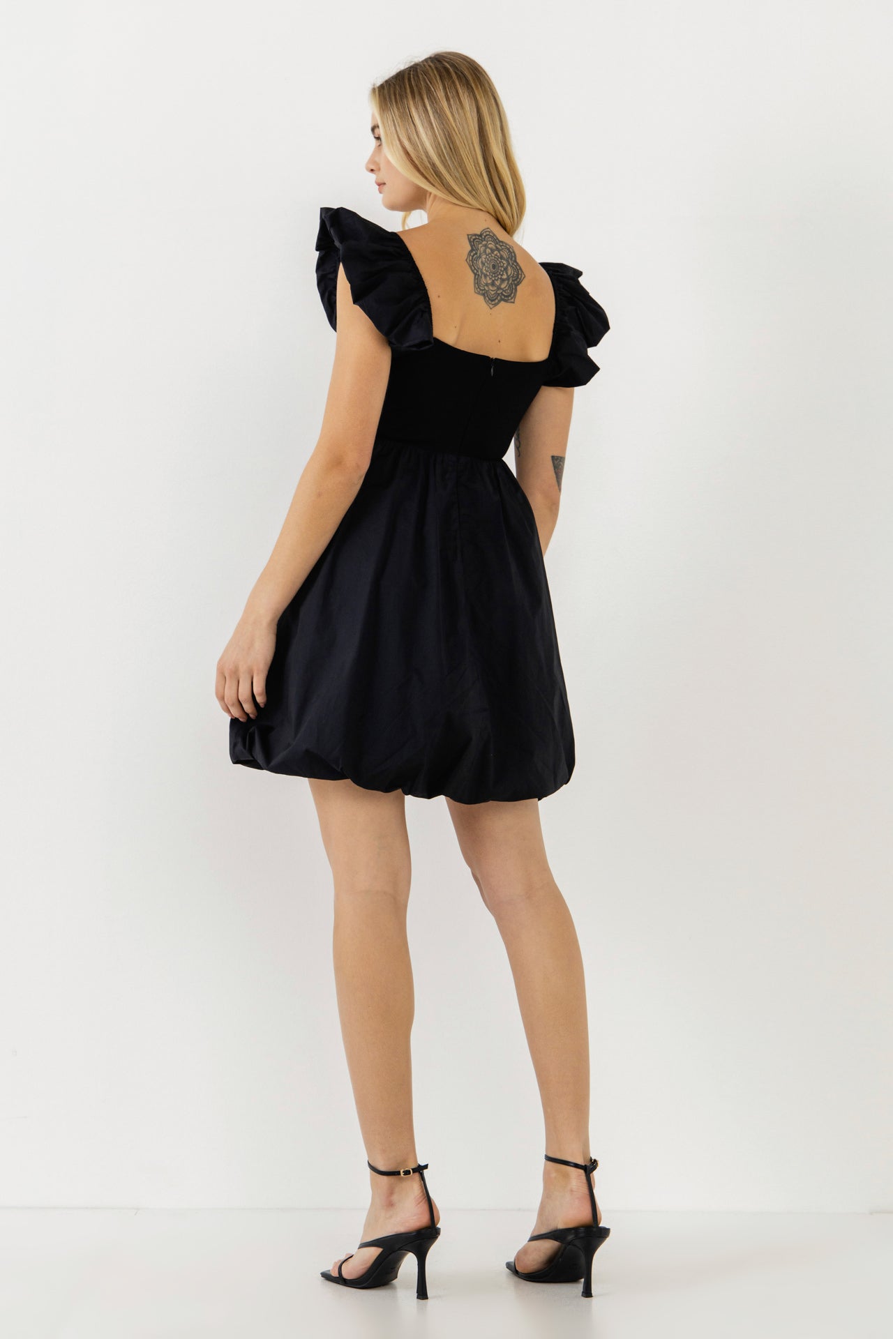 ENDLESS ROSE - Mix Media Balloon Detail Mini Dress - DRESSES available at Objectrare
