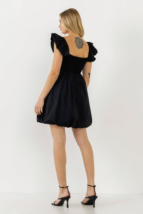 ENDLESS ROSE - Mix Media Balloon Detail Mini Dress - DRESSES available at Objectrare