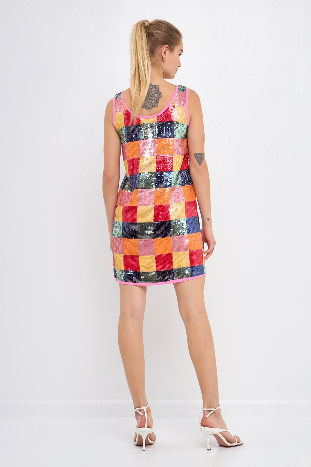 ENDLESS ROSE - Checkered Sequin Mini Dress - DRESSES available at Objectrare