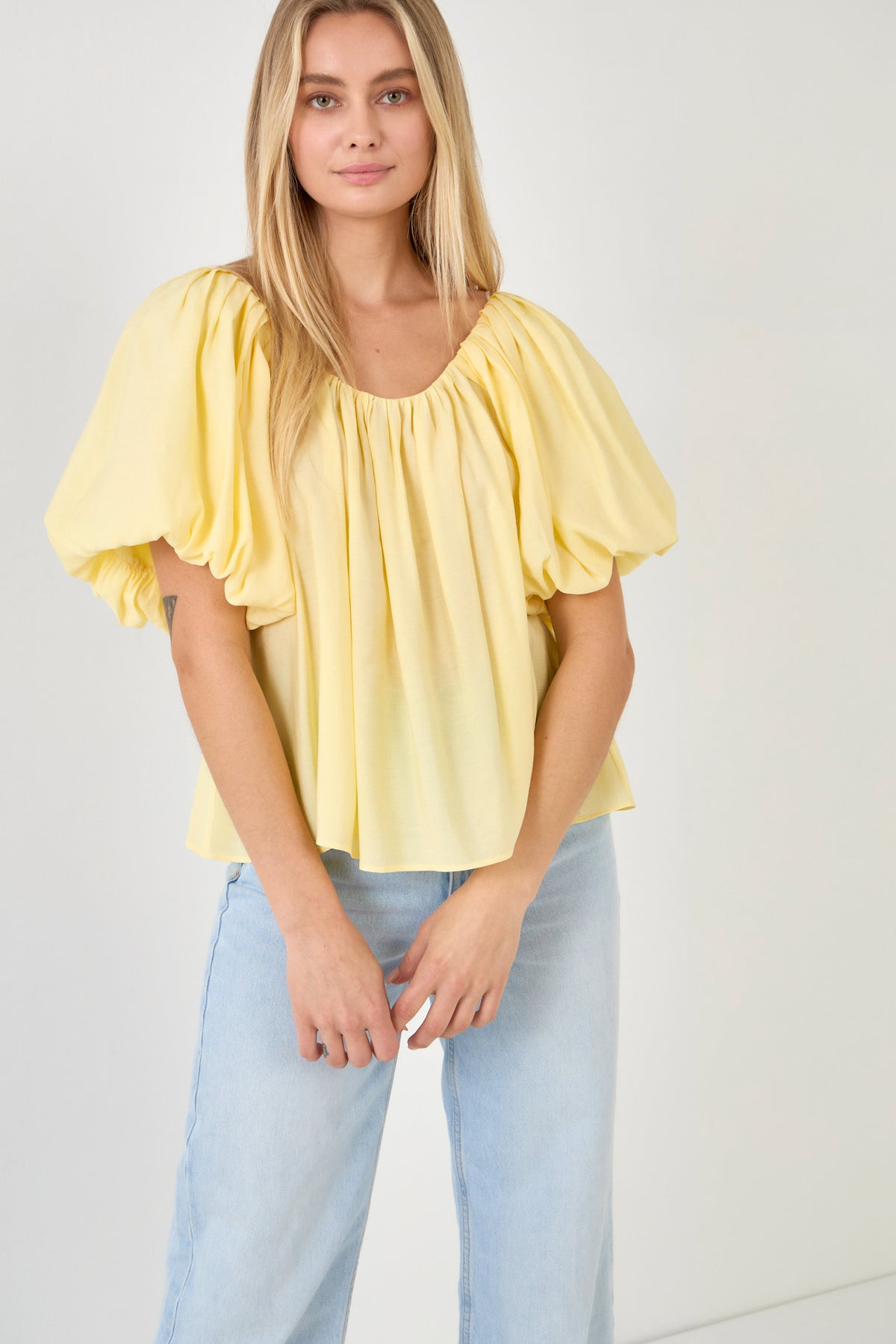 ENDLESS ROSE - Pleated Puff Sleeve Top - TOPS available at Objectrare
