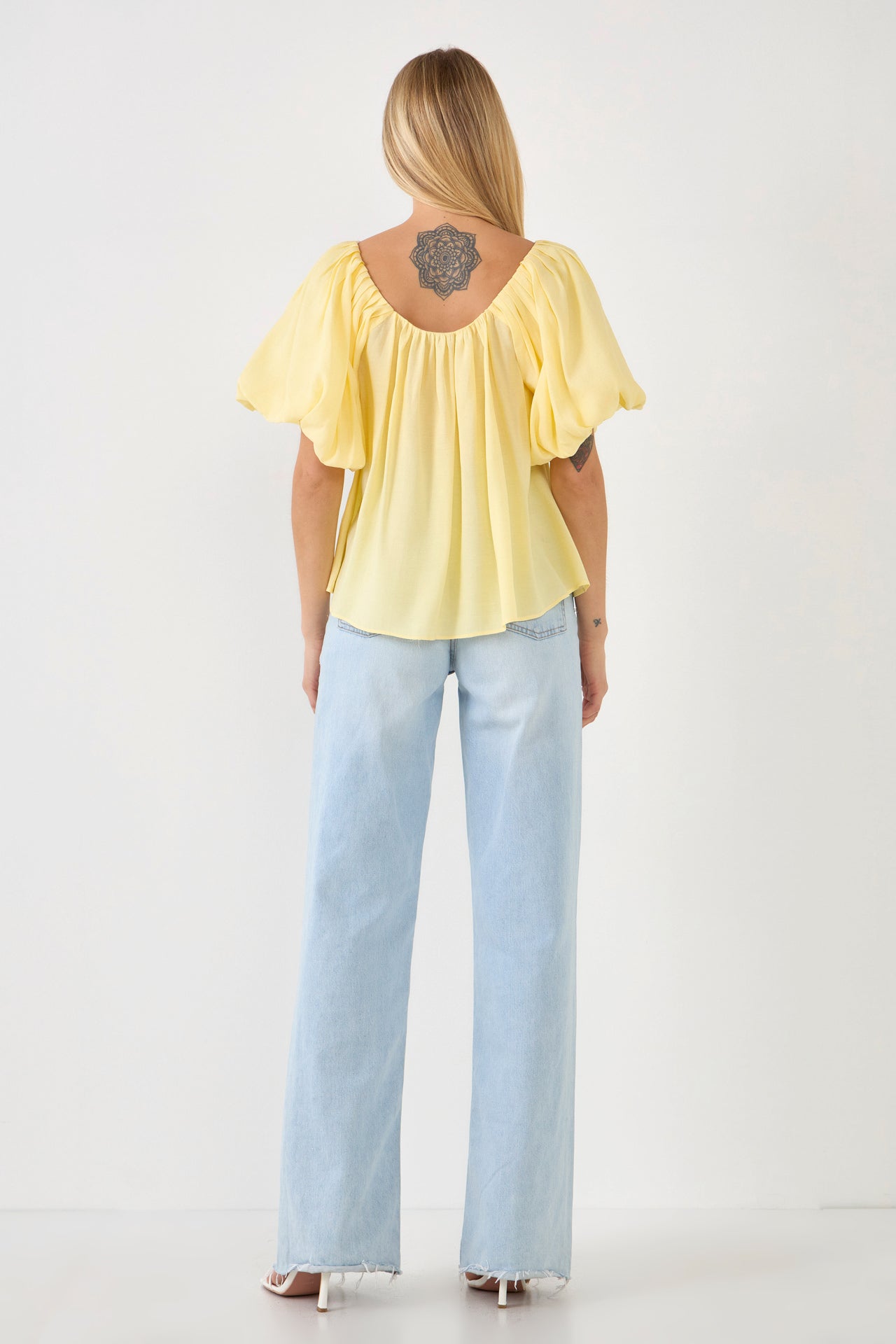 ENDLESS ROSE - Pleated Puff Sleeve Top - TOPS available at Objectrare
