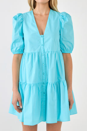 ENGLISH FACTORY - V-neck Button Down Babydoll Dress - DRESSES available at Objectrare