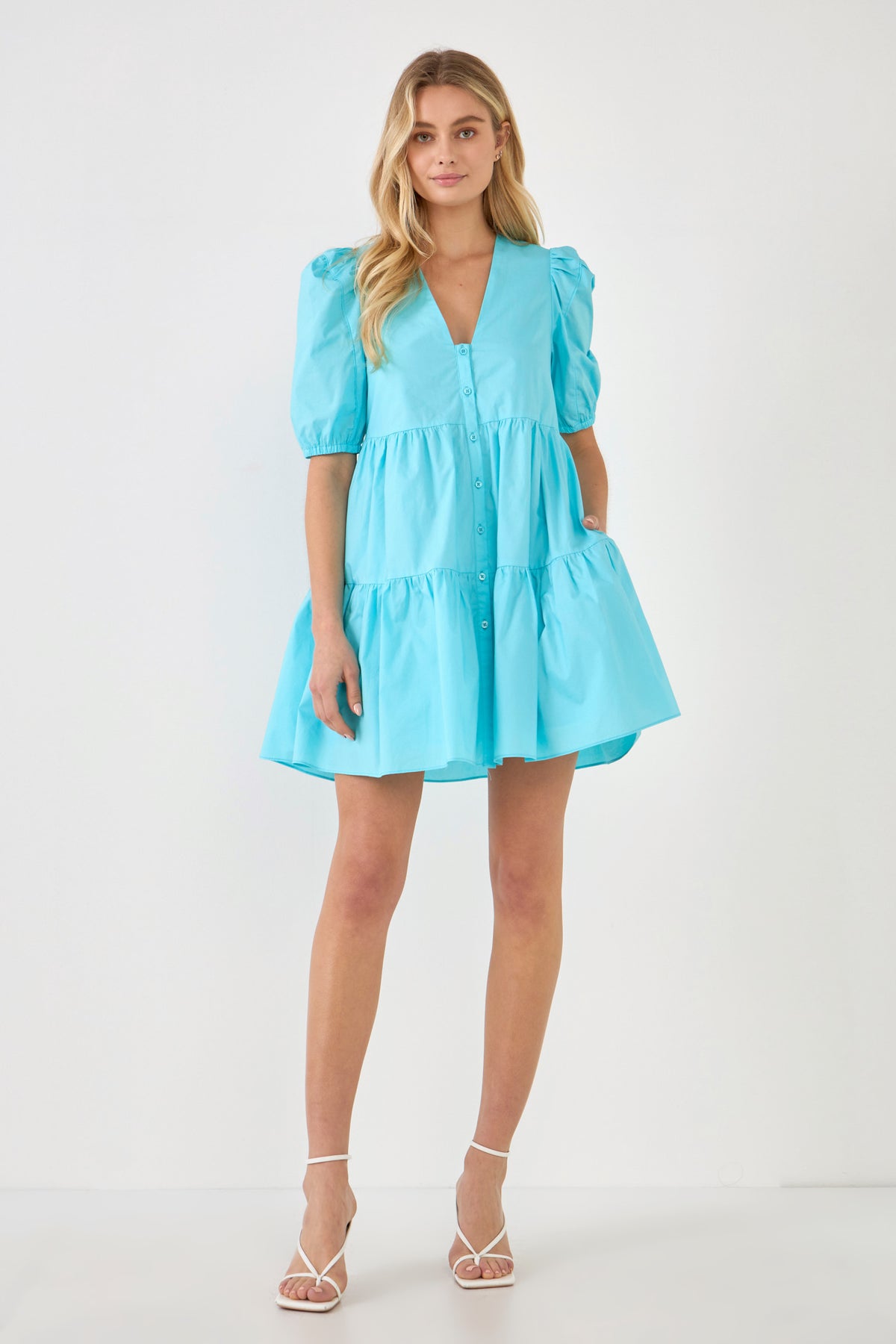 ENGLISH FACTORY - V-neck Button Down Babydoll Dress - DRESSES available at Objectrare