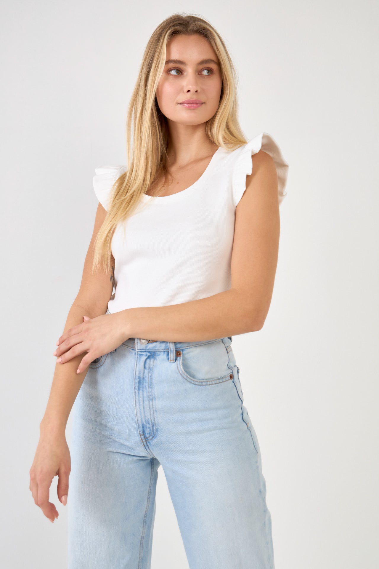 FREE THE ROSES - U-neckline Ribbed Knit Top - TOPS available at Objectrare