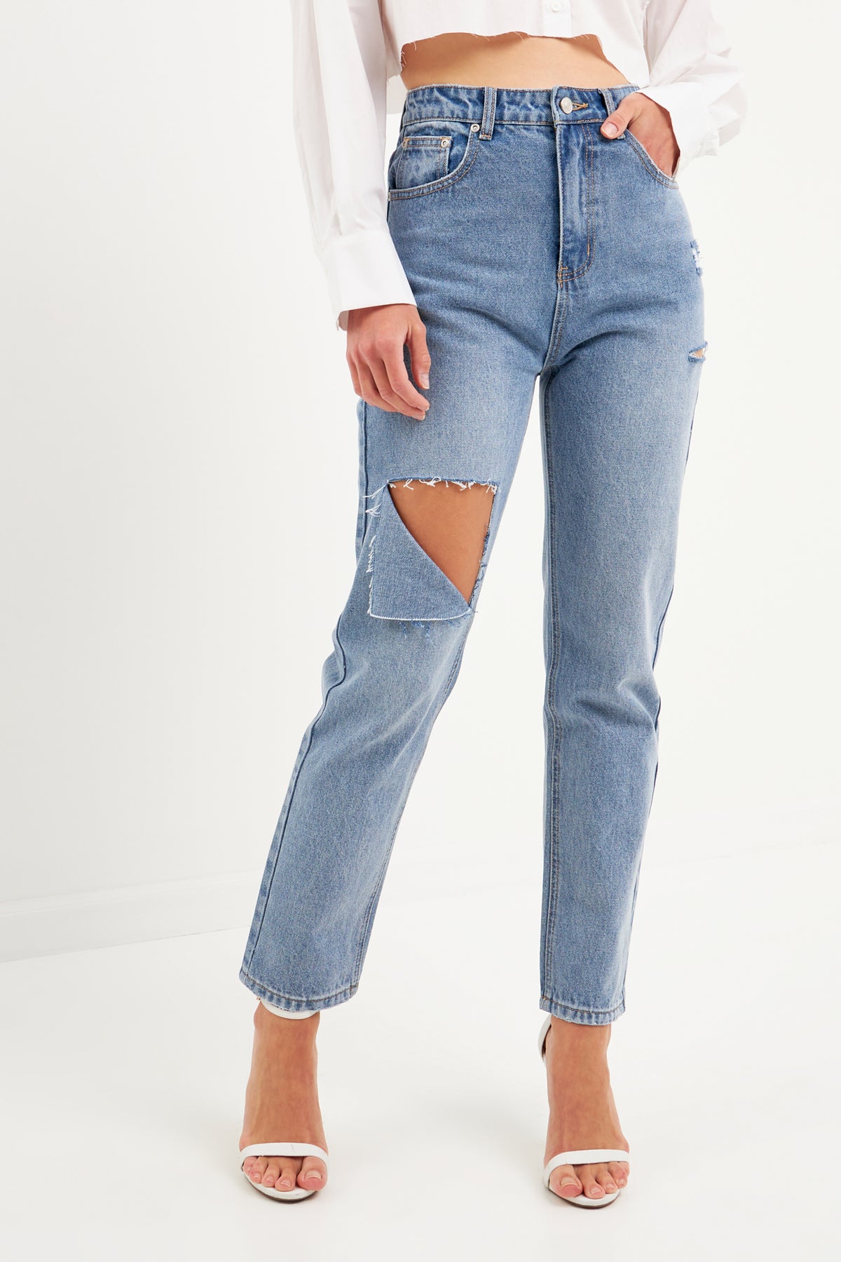 GREY LAB - High Waist Ripped Jeans - JEANS available at Objectrare