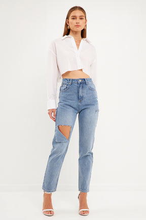 GREY LAB - High Waist Ripped Jeans - JEANS available at Objectrare
