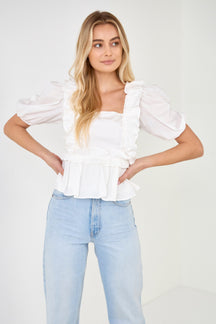 ENGLISH FACTORY - English Factory - Ruffle Detail Puff Sleeve Top - TOPS available at Objectrare