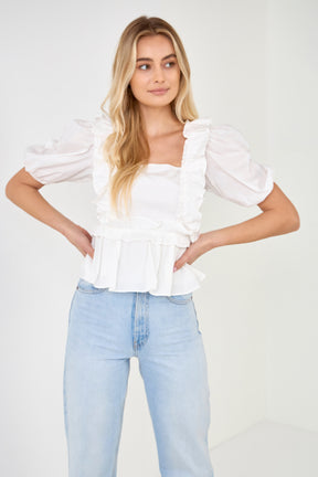 ENGLISH FACTORY - English Factory - Ruffle Detail Puff Sleeve Top - TOPS available at Objectrare