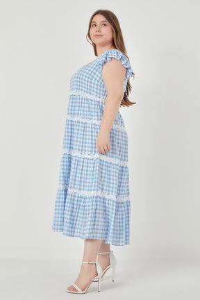 ENGLISH FACTORY - Floral Lace Gingham Printed Midi Dress - DRESSES available at Objectrare