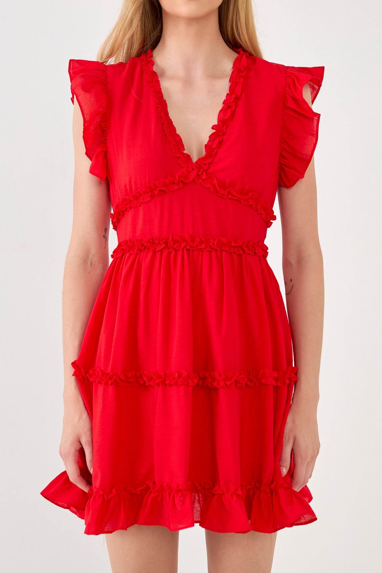 ENDLESS ROSE - Ruffle Sleeve Mini Dress - DRESSES available at Objectrare