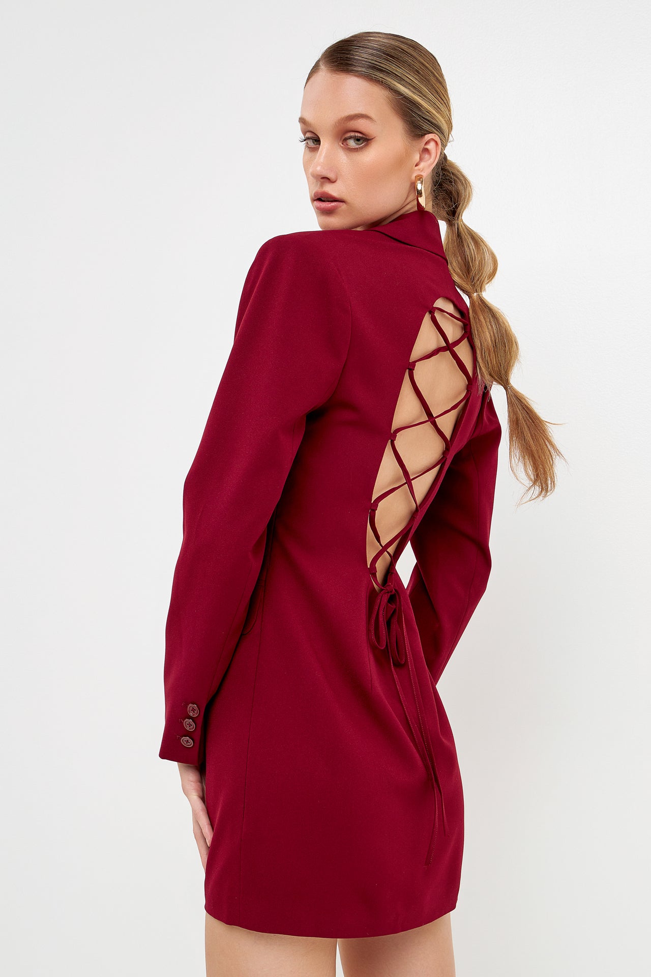 ENDLESS ROSE - Collared Dress with Open Back Detail - DRESSES available at Objectrare