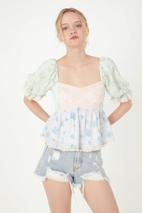 FREE THE ROSES - Color Block Eyelet Top - TOPS available at Objectrare