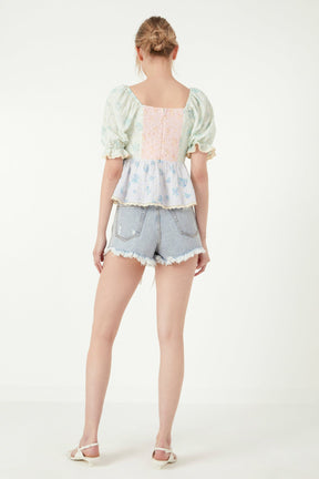 FREE THE ROSES - Color Block Eyelet Top - TOPS available at Objectrare