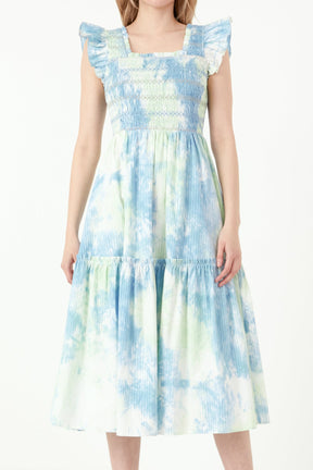 FREE THE ROSES - Tie-dye Smocked Detail Midi Dress - DRESSES available at Objectrare