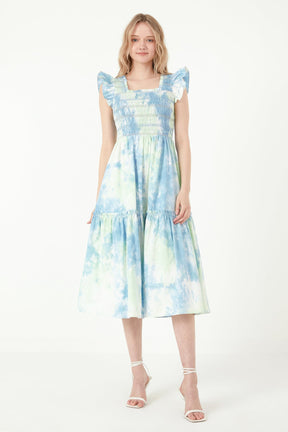 FREE THE ROSES - Tie-dye Smocked Detail Midi Dress - DRESSES available at Objectrare