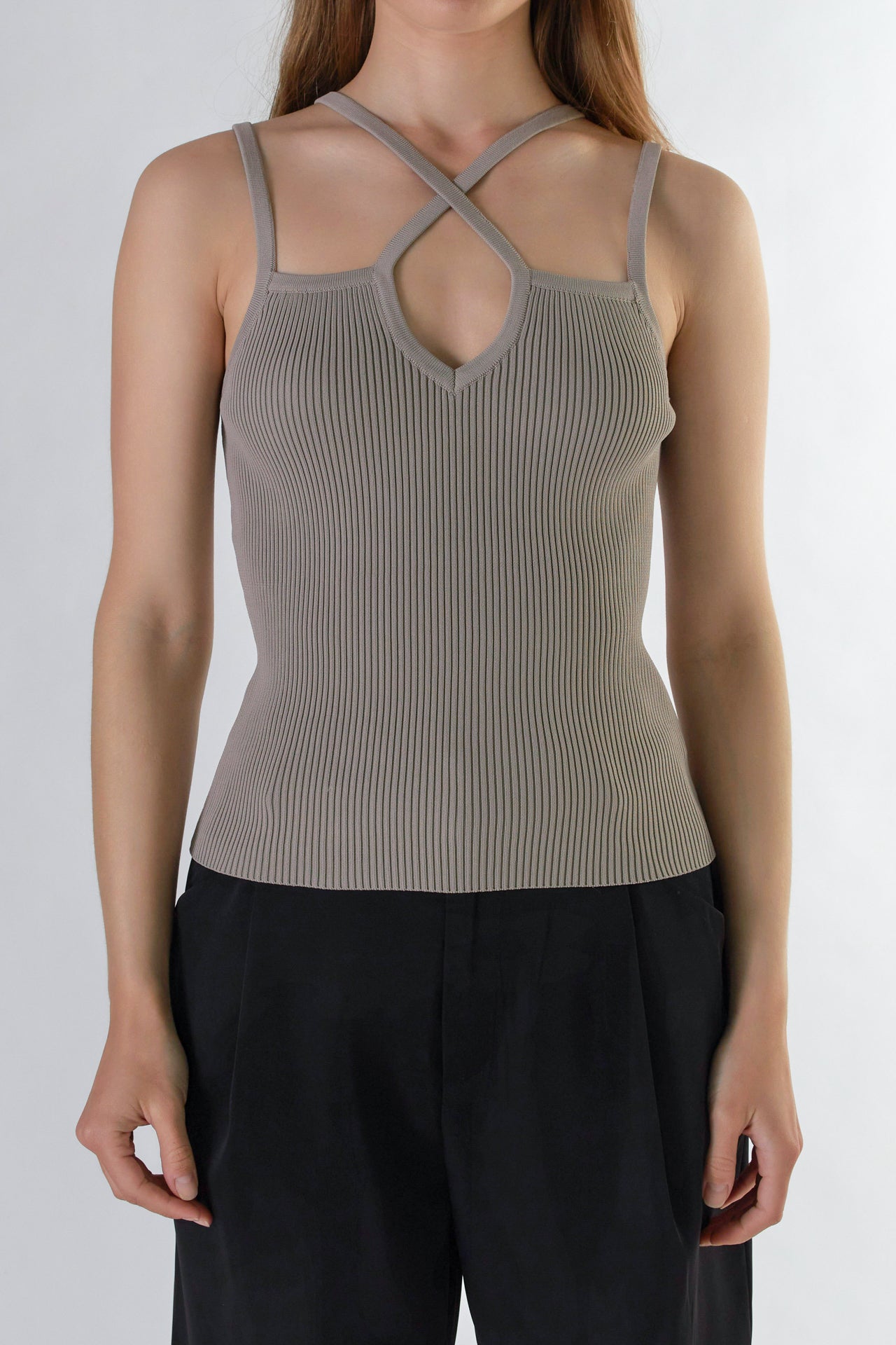 ENDLESS ROSE - Strap Detail Fitted Knit Top - CAMI TOPS & TANK available at Objectrare