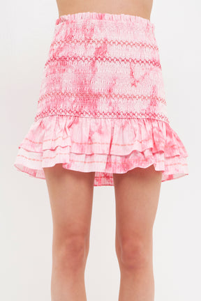 FREE THE ROSES - Tie-dye Smocking Detail Mini Skirt - SKIRTS available at Objectrare