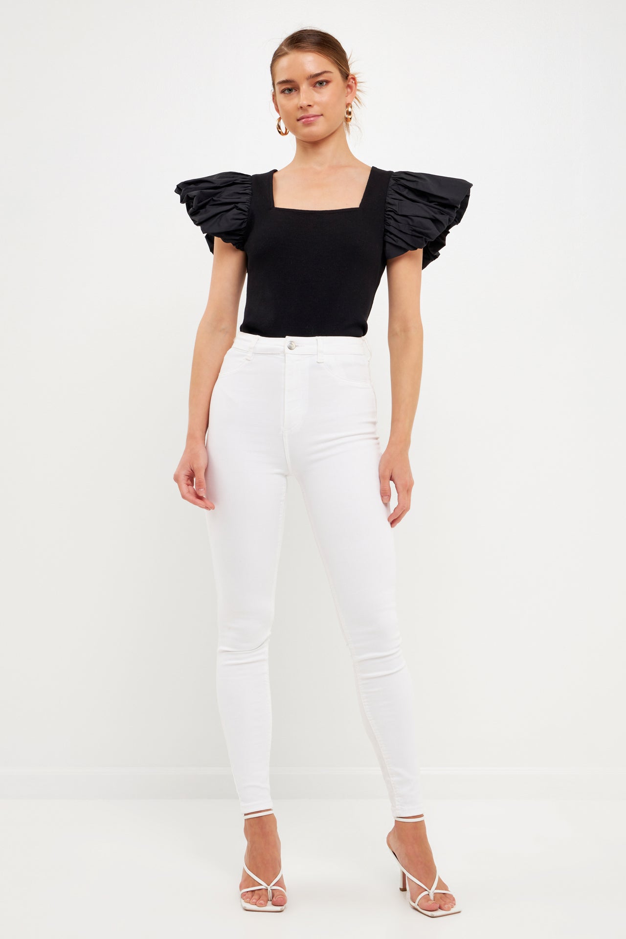 ENDLESS ROSE - Mixed Media Square Neckline Knit Top - TOPS available at Objectrare