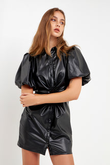 ENDLESS ROSE - Short-Sleeve Faux Leather Mini Dress - DRESSES available at Objectrare