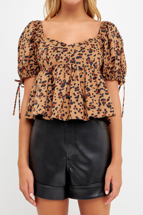 ENGLISH FACTORY - Leopard Puff Sleeve Top - TOPS available at Objectrare