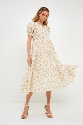 ENGLISH FACTORY - Floral Puff Midi Dress - DRESSES available at Objectrare