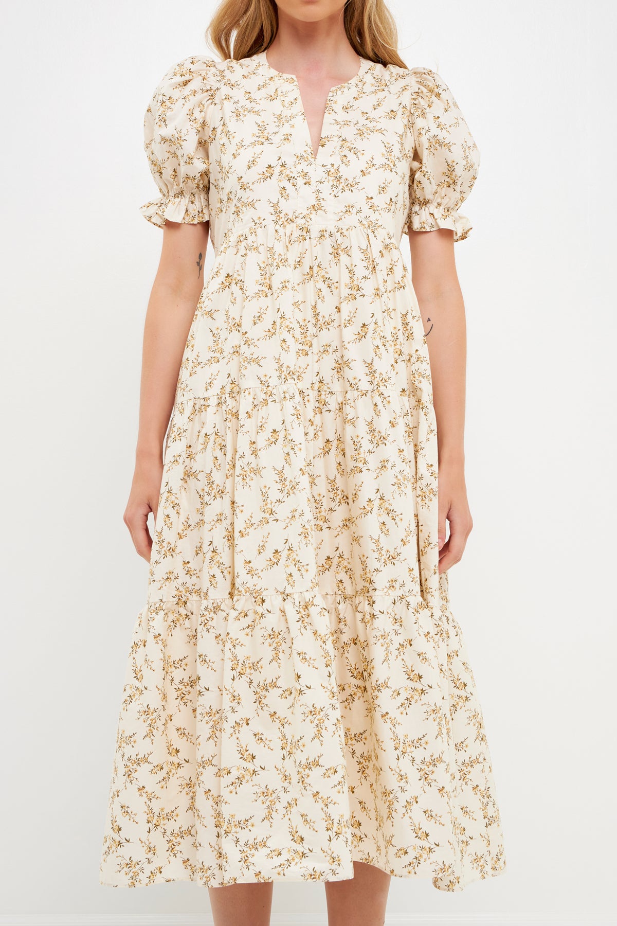 ENGLISH FACTORY - Floral Puff Midi Dress - DRESSES available at Objectrare