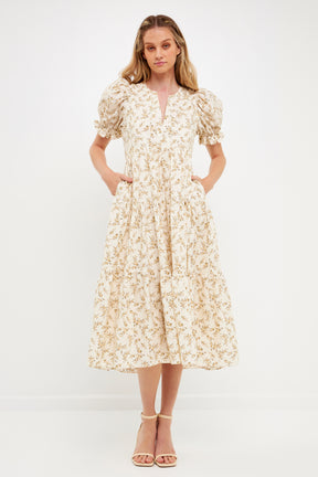 ENGLISH FACTORY - Floral Puff Midi Dress - DRESSES available at Objectrare