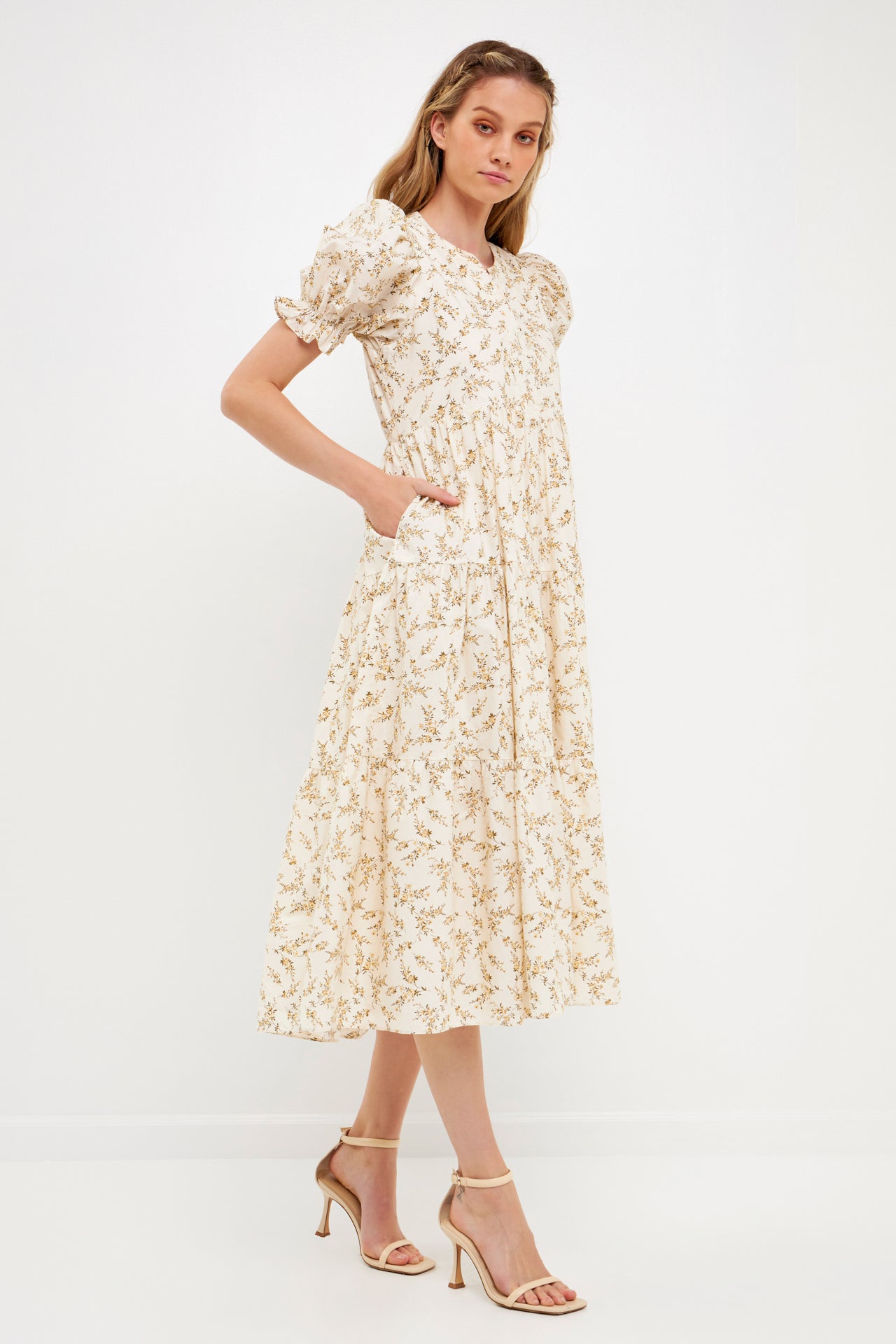 ENGLISH FACTORY - Floral Puff Midi Dress - DRESSES available at Objectrare